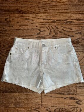 7 for all mankind metallic silver mini short shorts cut offs 26 2 Small mid rise